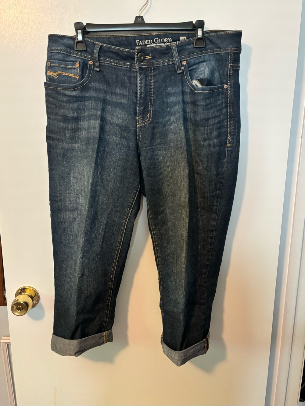 Vintage 90s Butter Mom Faded Glory Women's Dark Blue Cropped Jeans 14
